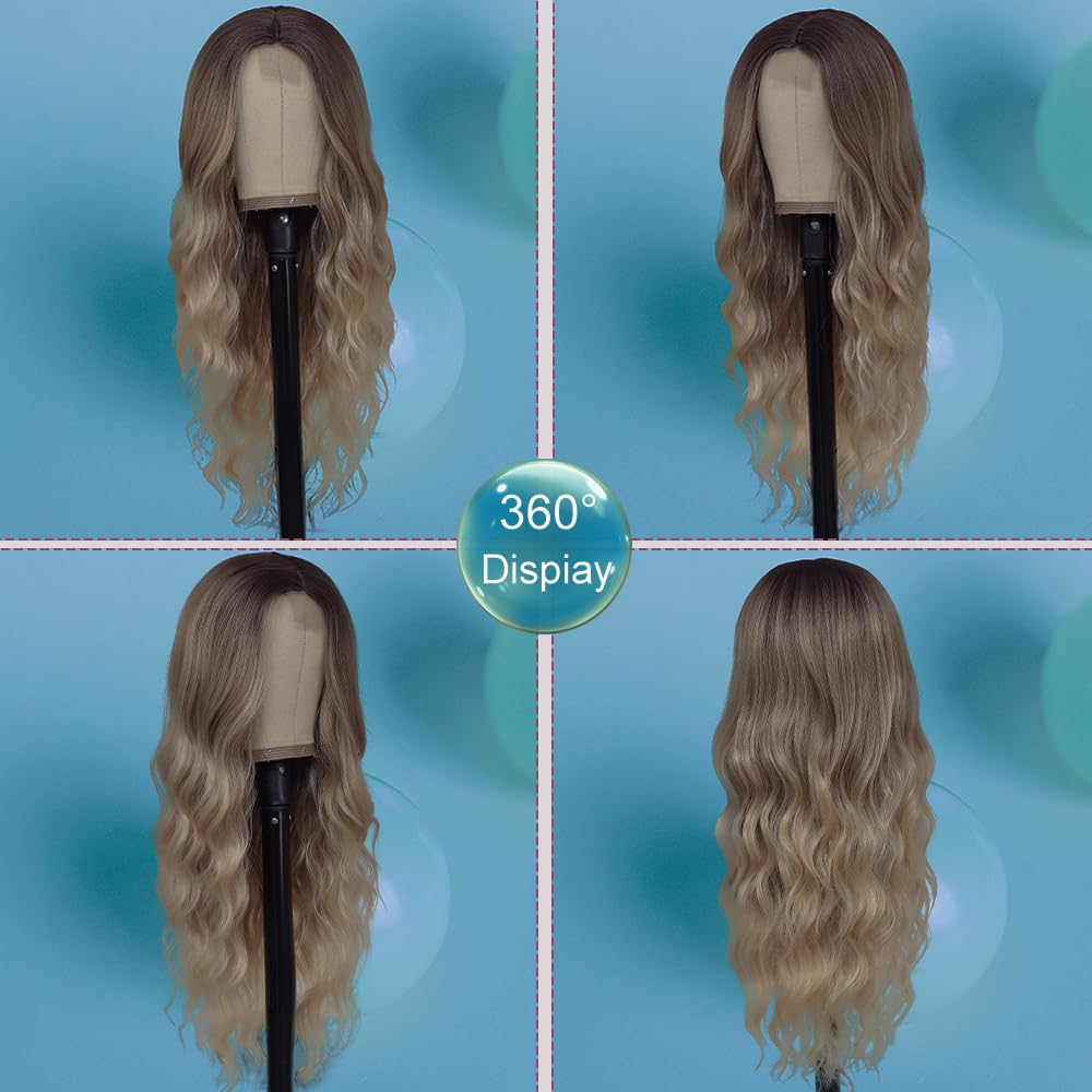 💇 Long Blonde Wig | 26" Wavy Curly Synthetic Hair for Daily & Party Wear