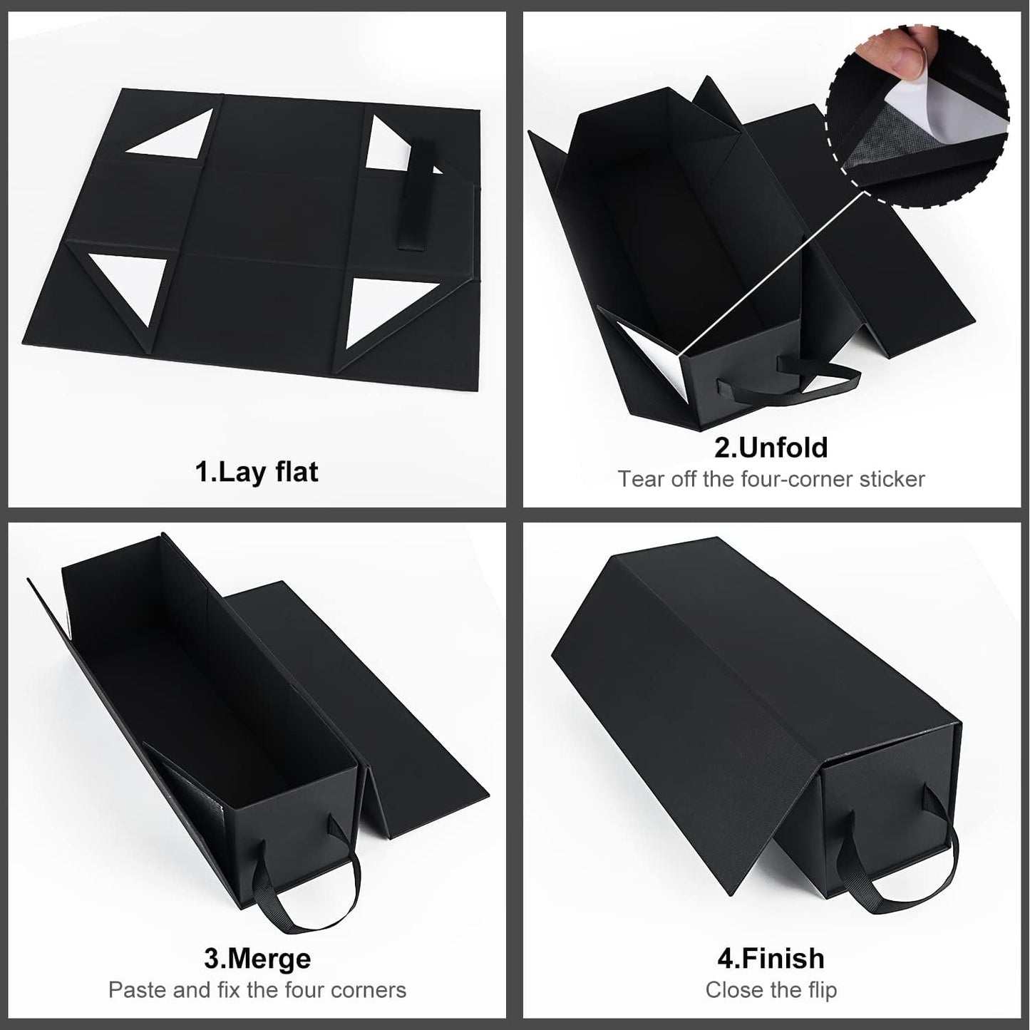 🍷 Magnetic Wine Gift Box | Foldable Black Bottle Box with Handle for Wine & Spirits