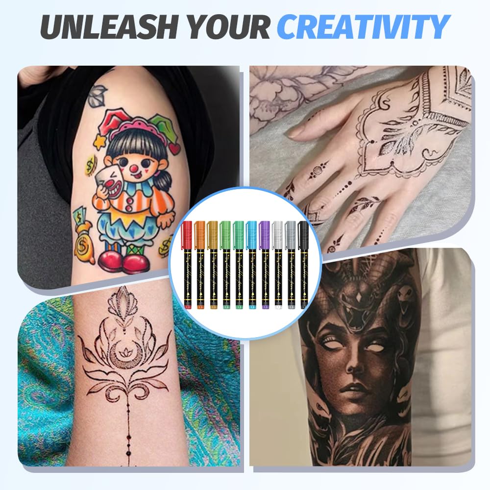 Halloween Temporary Tattoo Pens – 10 Colors Set for Kids & Adults