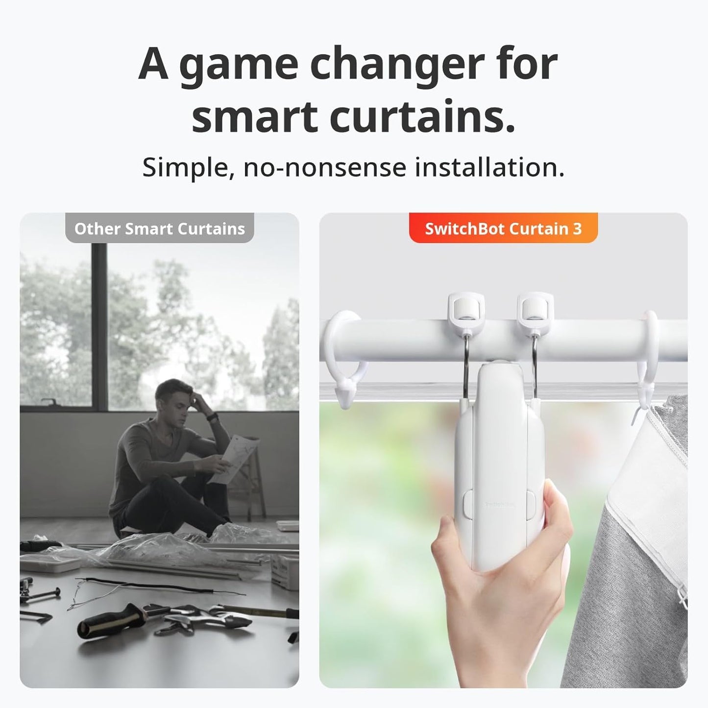 SwitchBot Curtain 3 (U Rail) | Smart, Silent, and Effortless Curtain Control