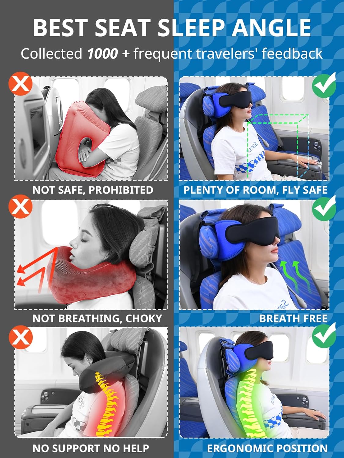 ✈️ Travel Neck Pillow with Eye Mask | Memory Foam Comfort Anywhere 😴