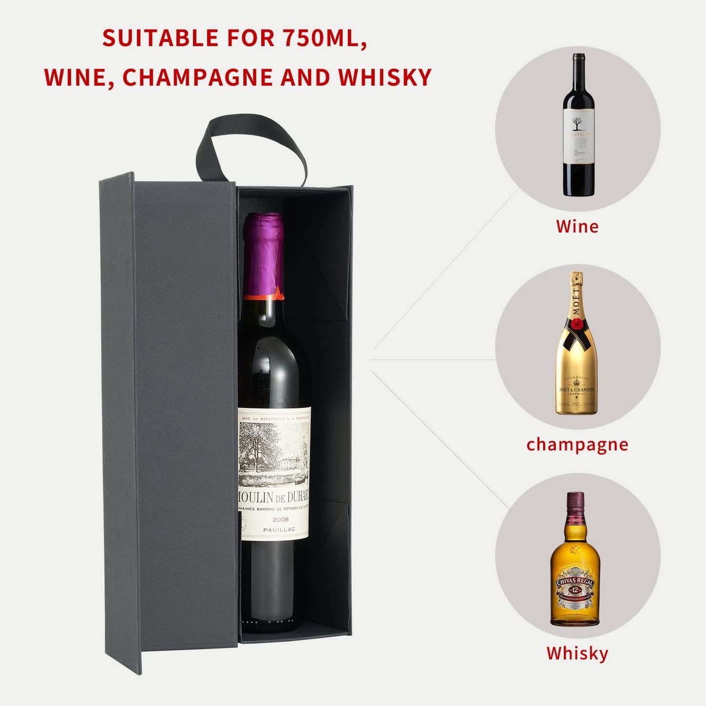 🍷 Magnetic Wine Gift Box | Foldable Black Bottle Box with Handle for Wine & Spirits