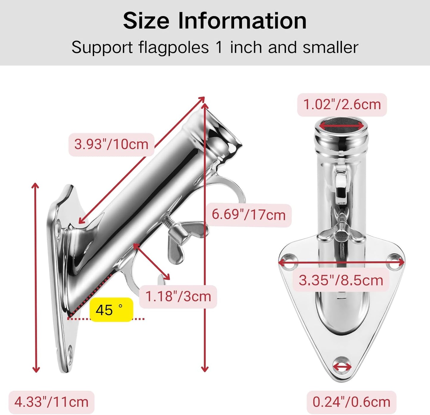 🏡 Stainless Steel Flag Pole Holder | Dual Angle Mount · 316 Marine Grade · Heavy Duty 💪