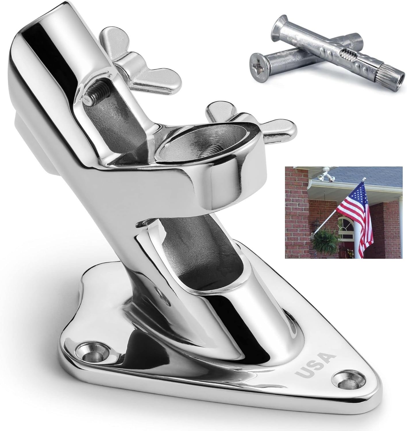 🏡 Stainless Steel Flag Pole Holder | Dual Angle Mount · 316 Marine Grade · Heavy Duty 💪