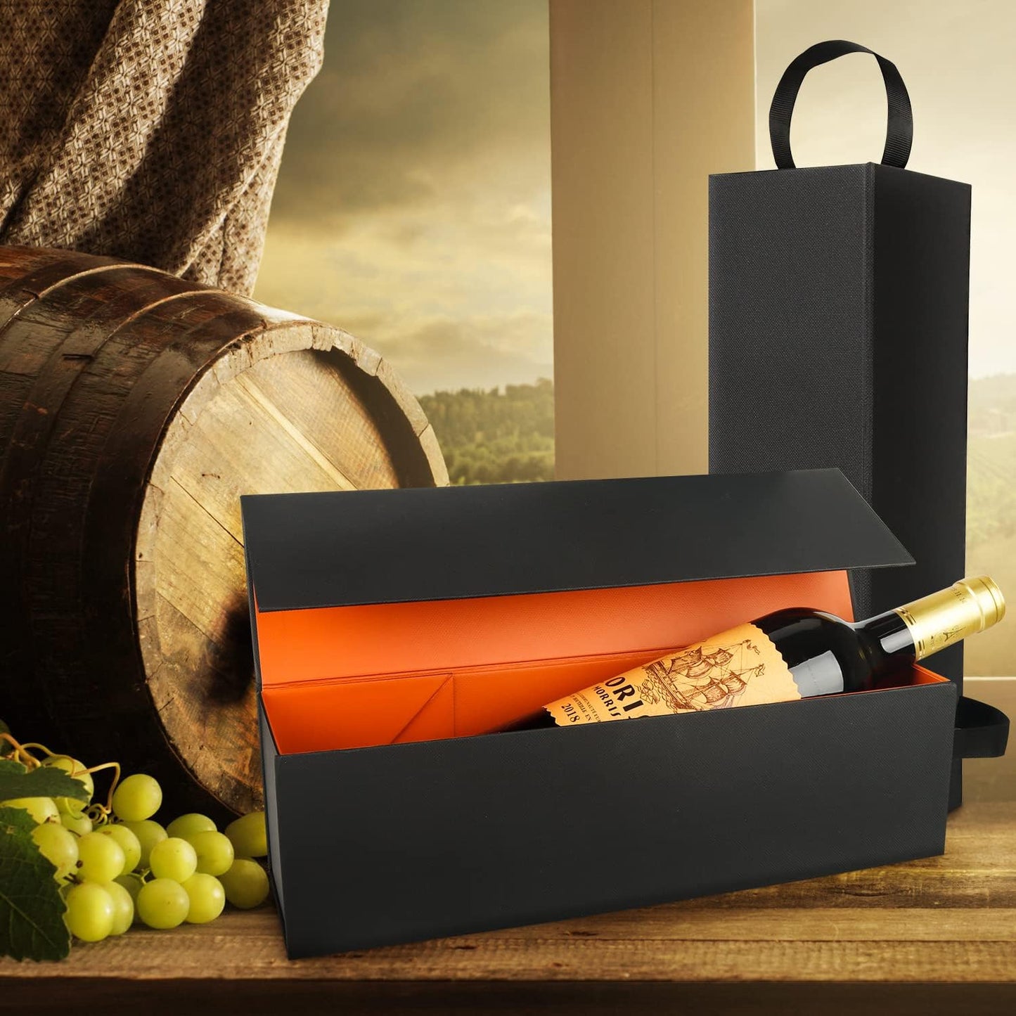 🍷 Magnetic Wine Gift Box | Foldable Black Bottle Box with Handle for Wine & Spirits