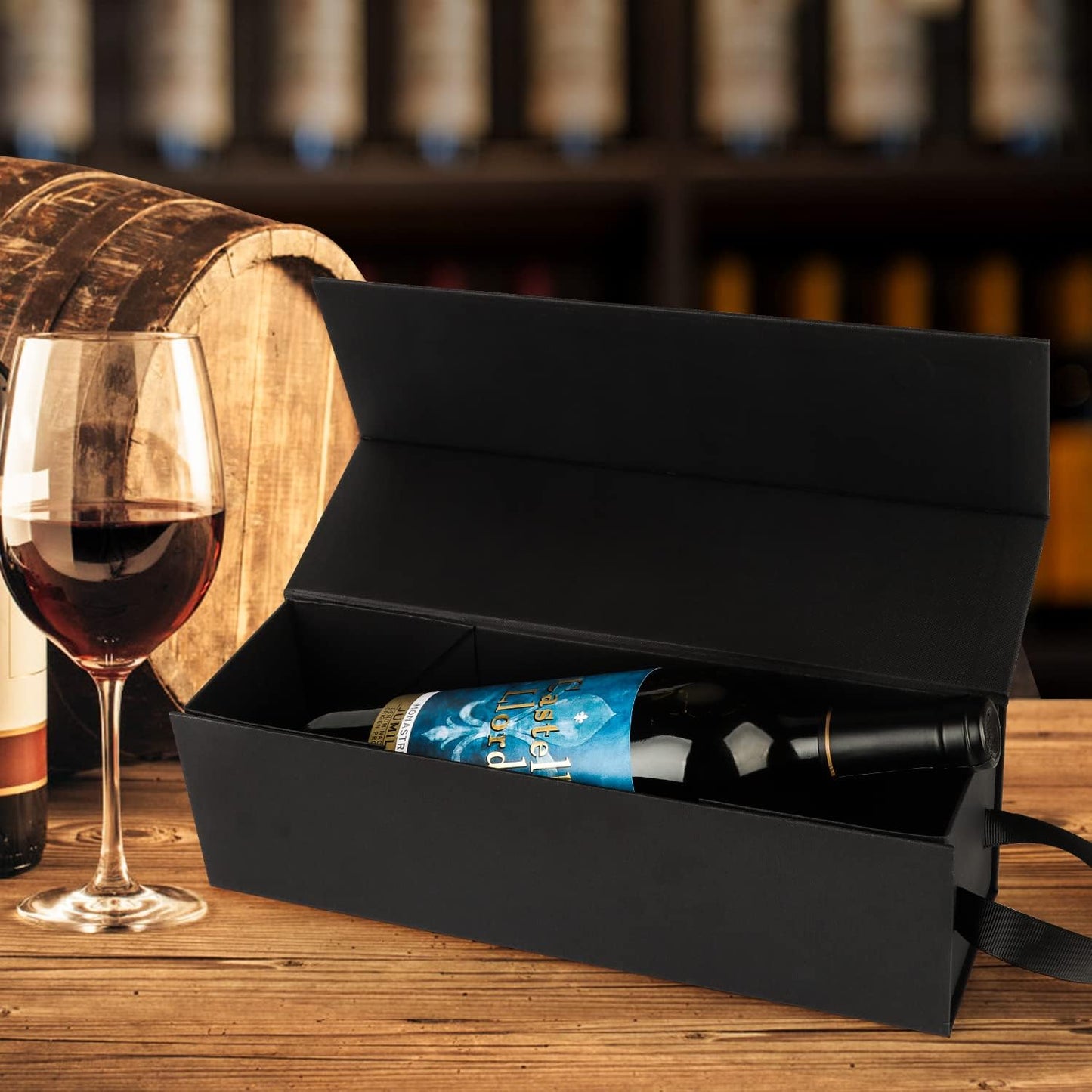 🍷 Magnetic Wine Gift Box | Foldable Black Bottle Box with Handle for Wine & Spirits