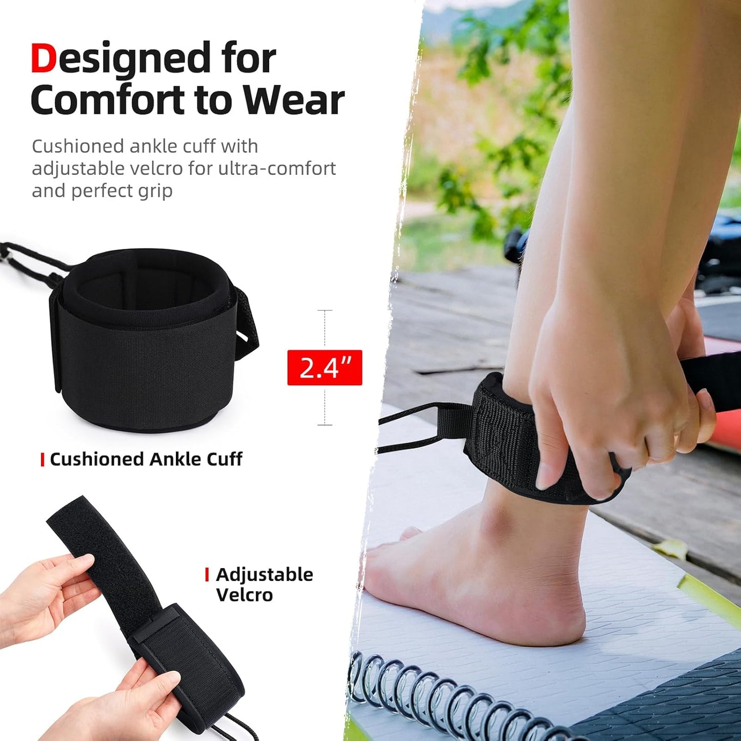 🌊 10 ft 7 mm SUP Paddle Board Leash | Coiled with Anti-Slip Cuff & Flexible Swivel Connector