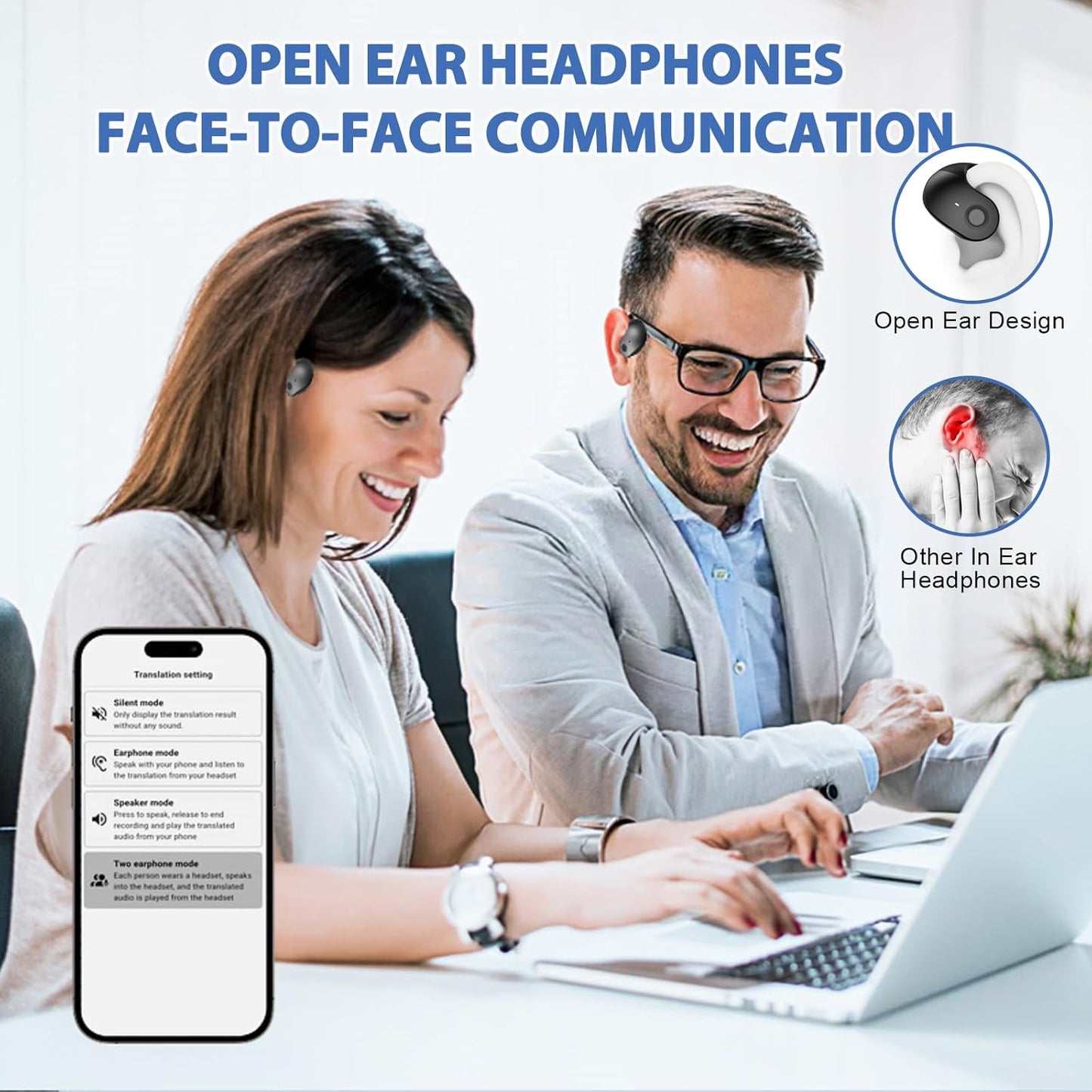 🎧 AI Language Translator Earbuds | Open-Ear Fit, Real-Time Voice Translation, Ultra-Lightweight