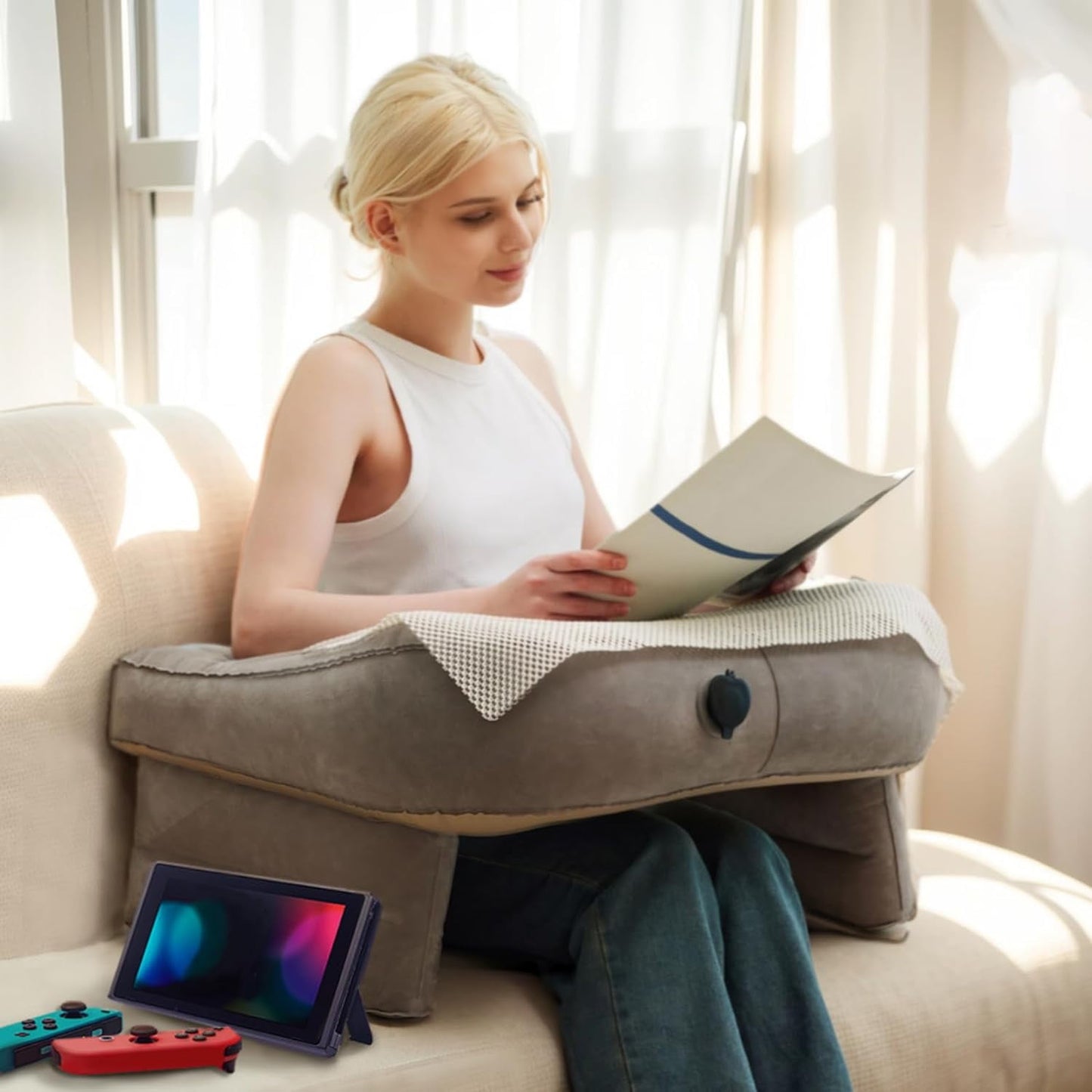 🛋️ Inflatable Lap Pillow Desk | Read, Work & Relax in Total Comfort 📖