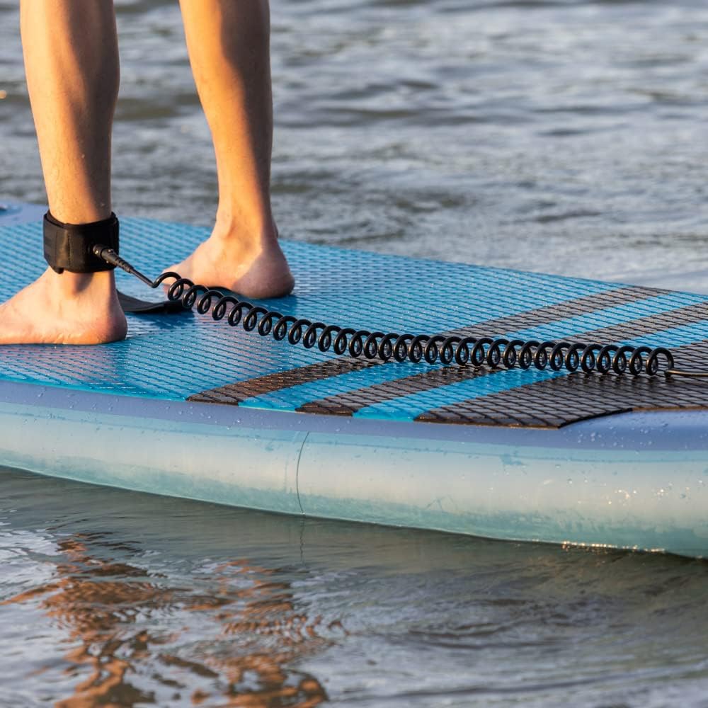 🌊 10 ft 7 mm SUP Paddle Board Leash | Coiled with Anti-Slip Cuff &amp; Flexible Swivel Connector