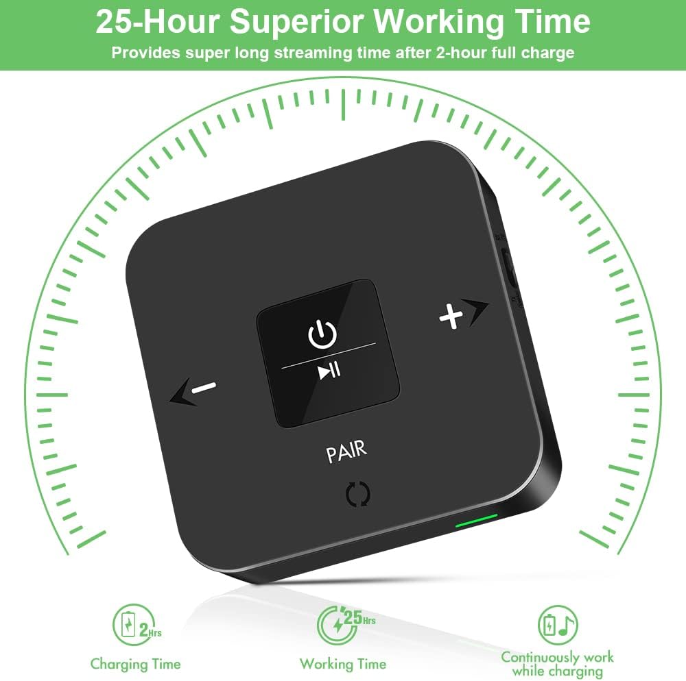 🎧 2-in-1 Bluetooth AUX Adapter | Transmitter + Receiver · Optical + AUX Input · 25H Battery 🔄