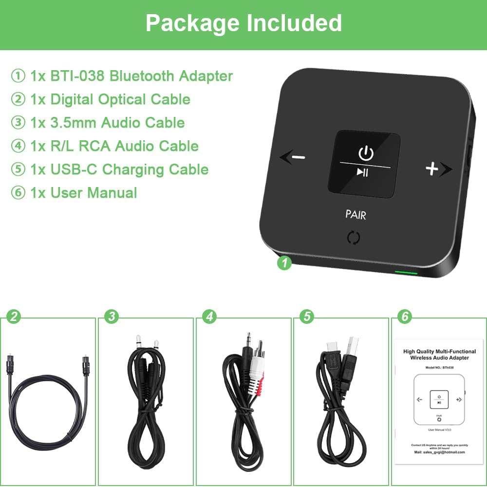 🎧 2-in-1 Bluetooth AUX Adapter | Transmitter + Receiver · Optical + AUX Input · 25H Battery 🔄