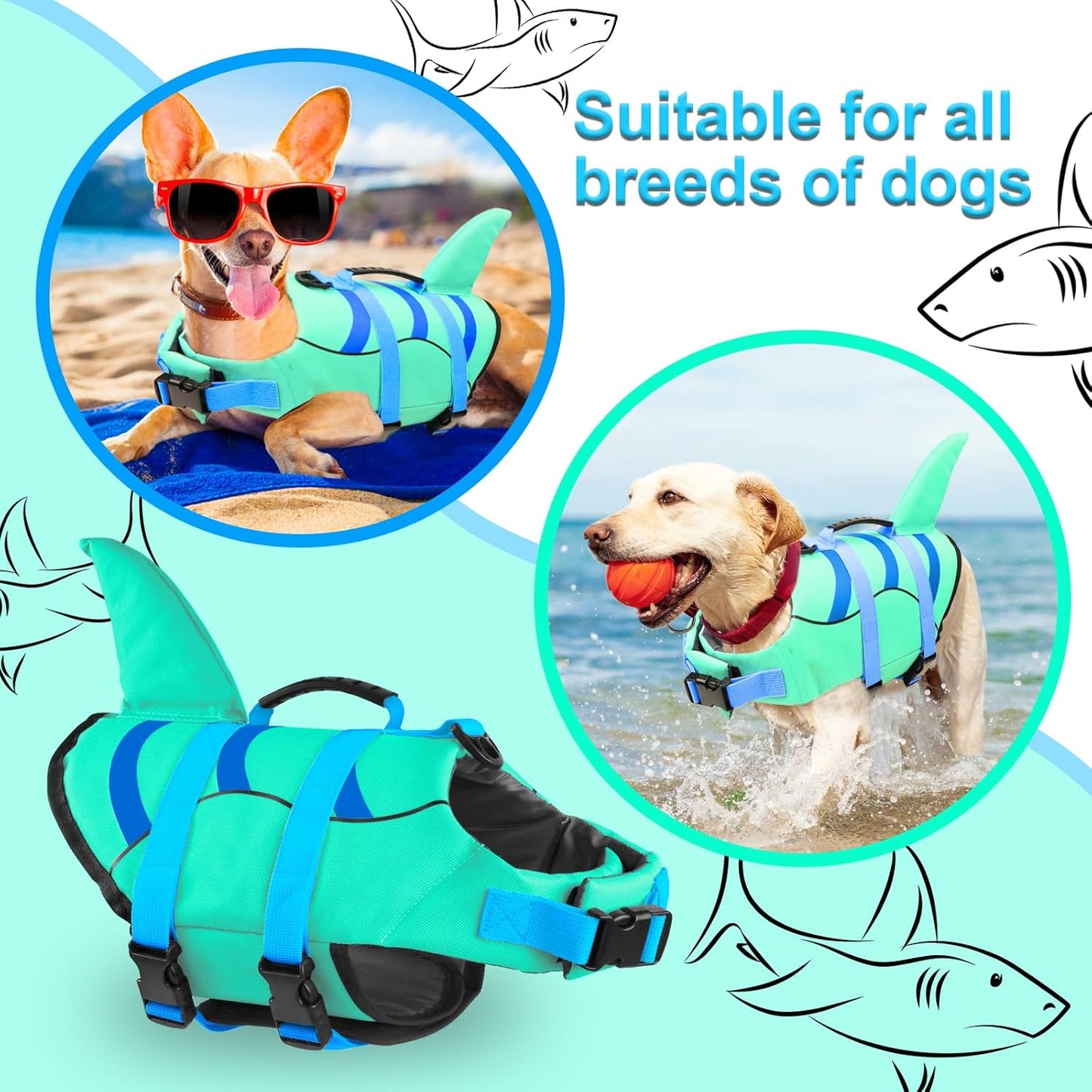 🐶 Small Dog Life Jacket | Shark Fin Design for Safe & Stylish Water Play 🌊