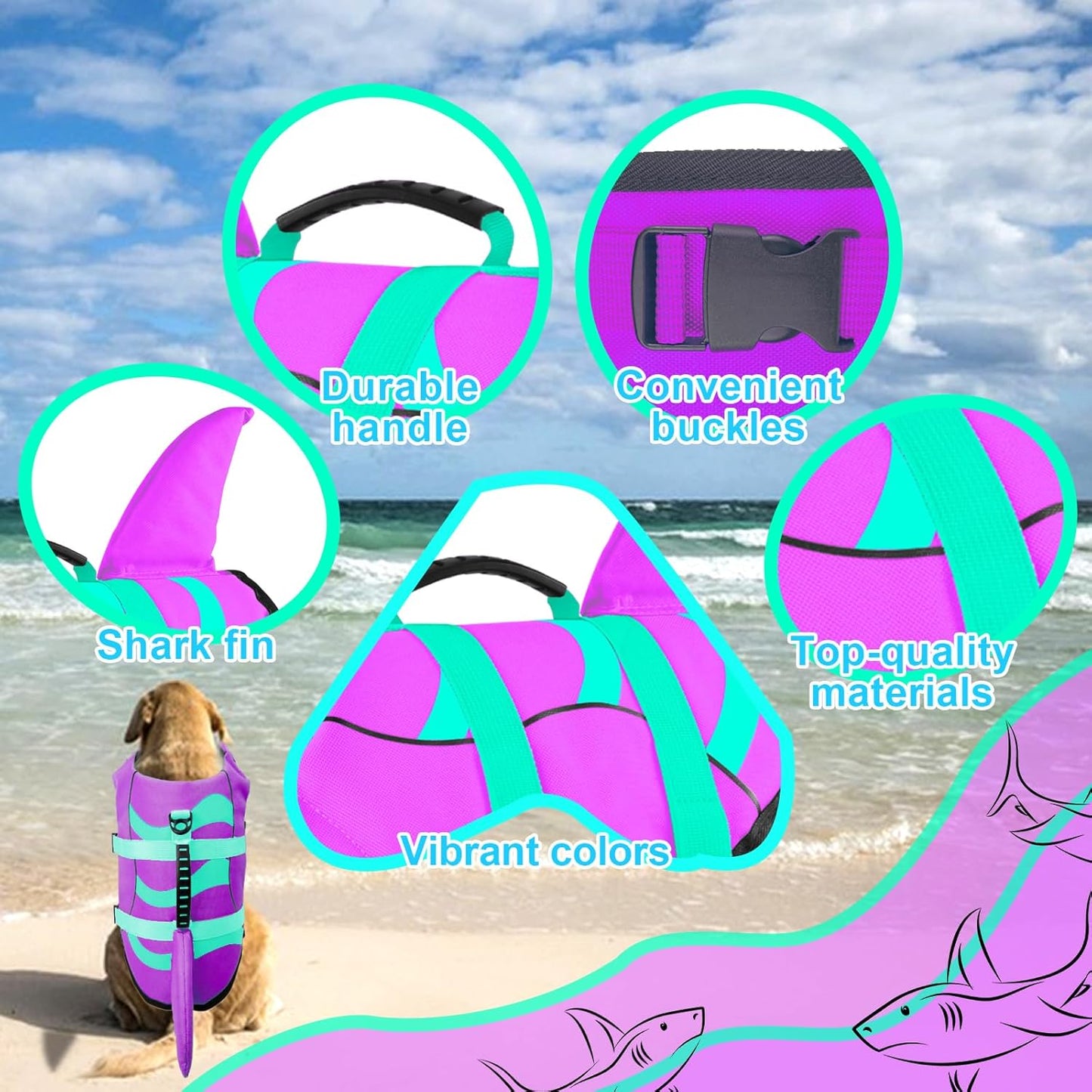 🐶 Small Dog Life Jacket | Shark Fin Design for Safe & Stylish Water Play 🌊