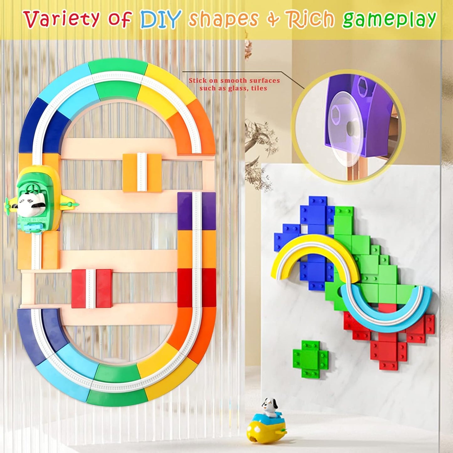 🧱 54-Piece Track Building Block Set | Suction Cup Design + 2-Speed Racing Car