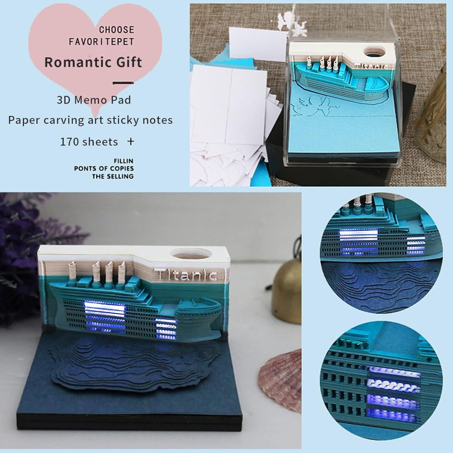 🚢 Titanic 3D Sticky Note Pad with LED Light | DIY Desk Art & Gift