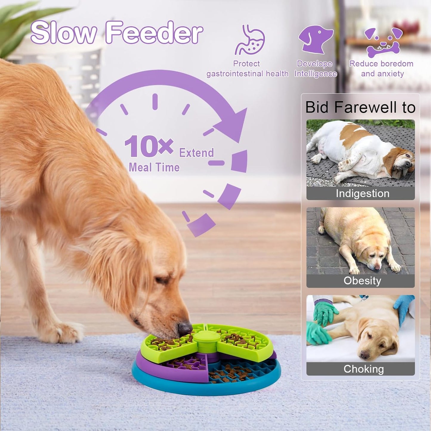 🐶 Slow Feeder Dog Bowl | 3-Layer Puzzle Design for Healthy Eating