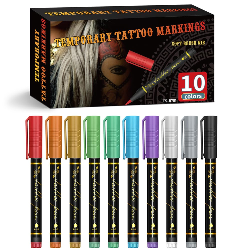 Halloween Temporary Tattoo Pens – 10 Colors Set for Kids & Adults