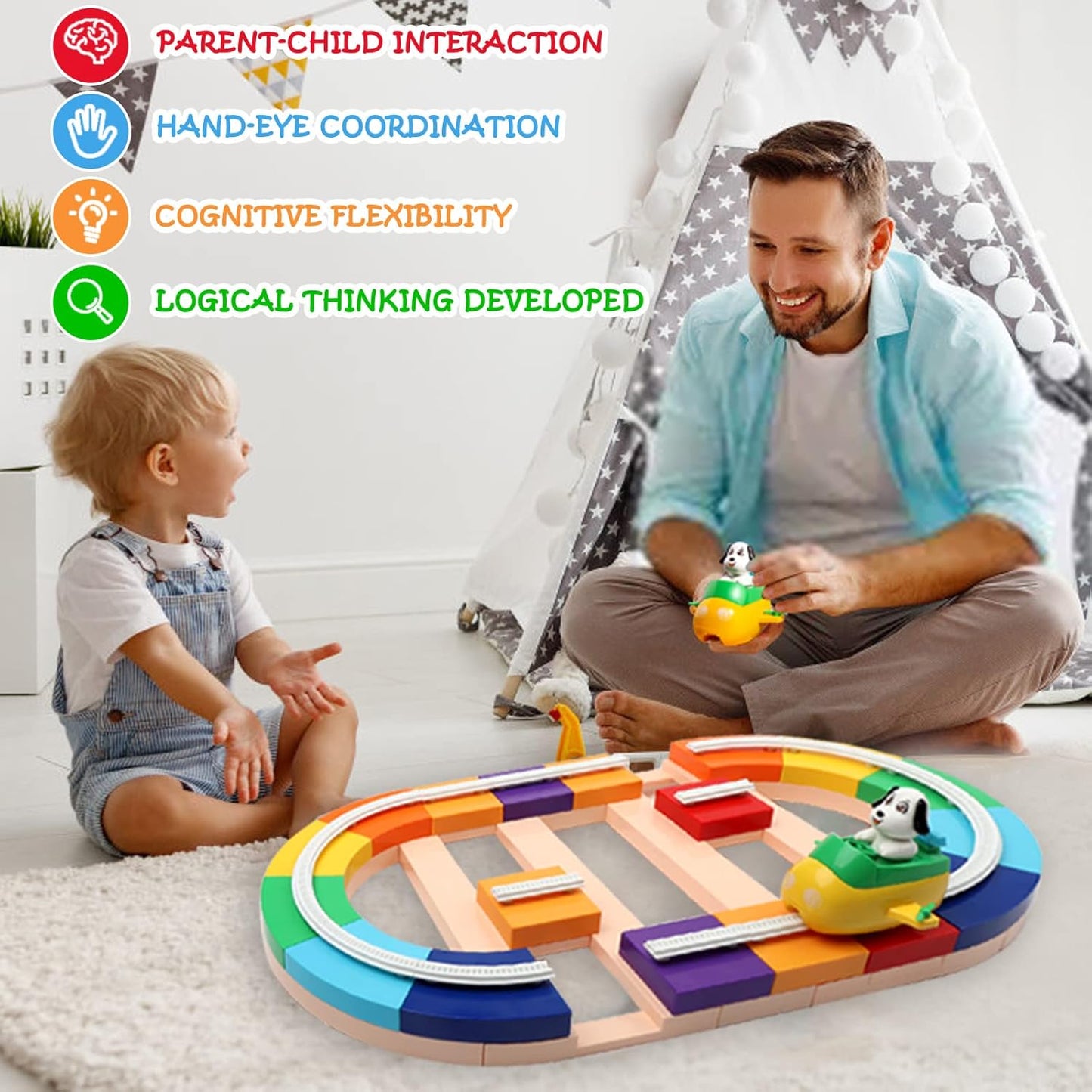 🧱 54-Piece Track Building Block Set | Suction Cup Design + 2-Speed Racing Car