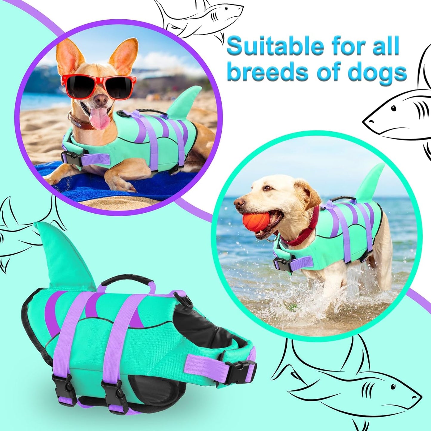 🐶 Small Dog Life Jacket | Shark Fin Design for Safe & Stylish Water Play 🌊