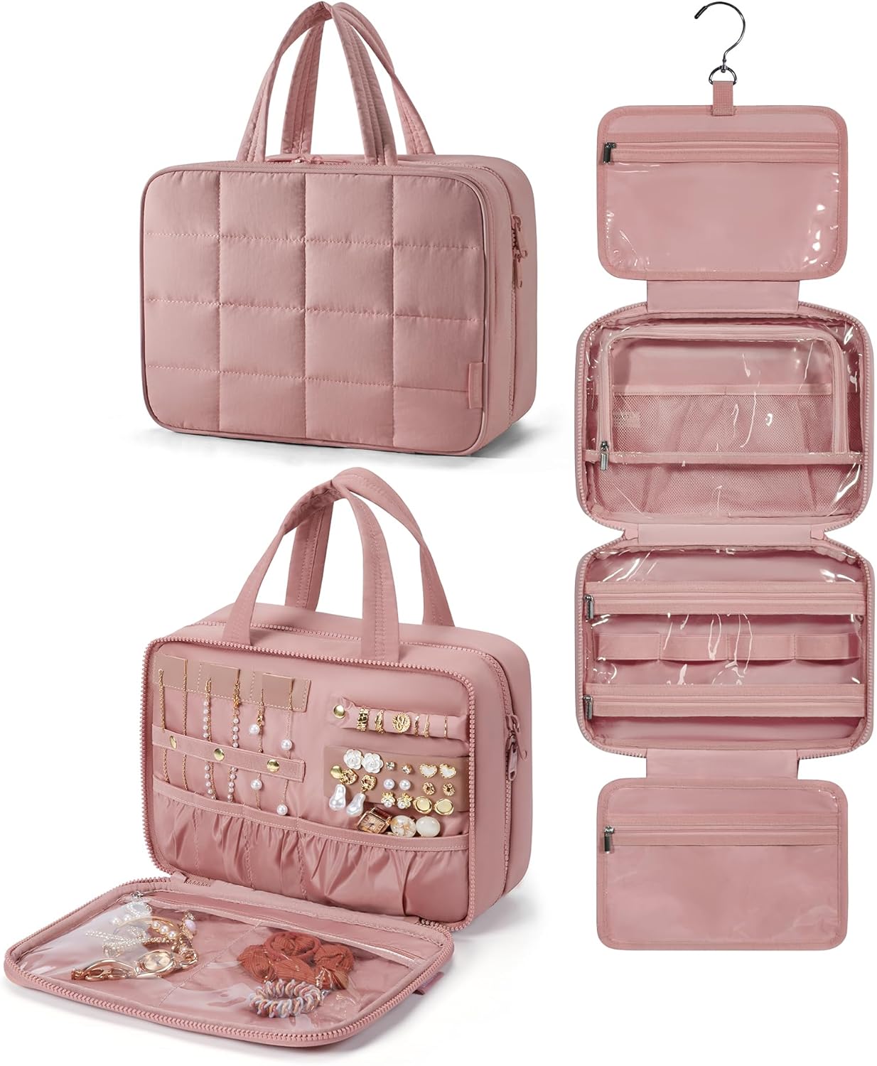 🏆 Travel Toiletry Bag with Jewelry Organizer | Puffy, Spacious & Stylish