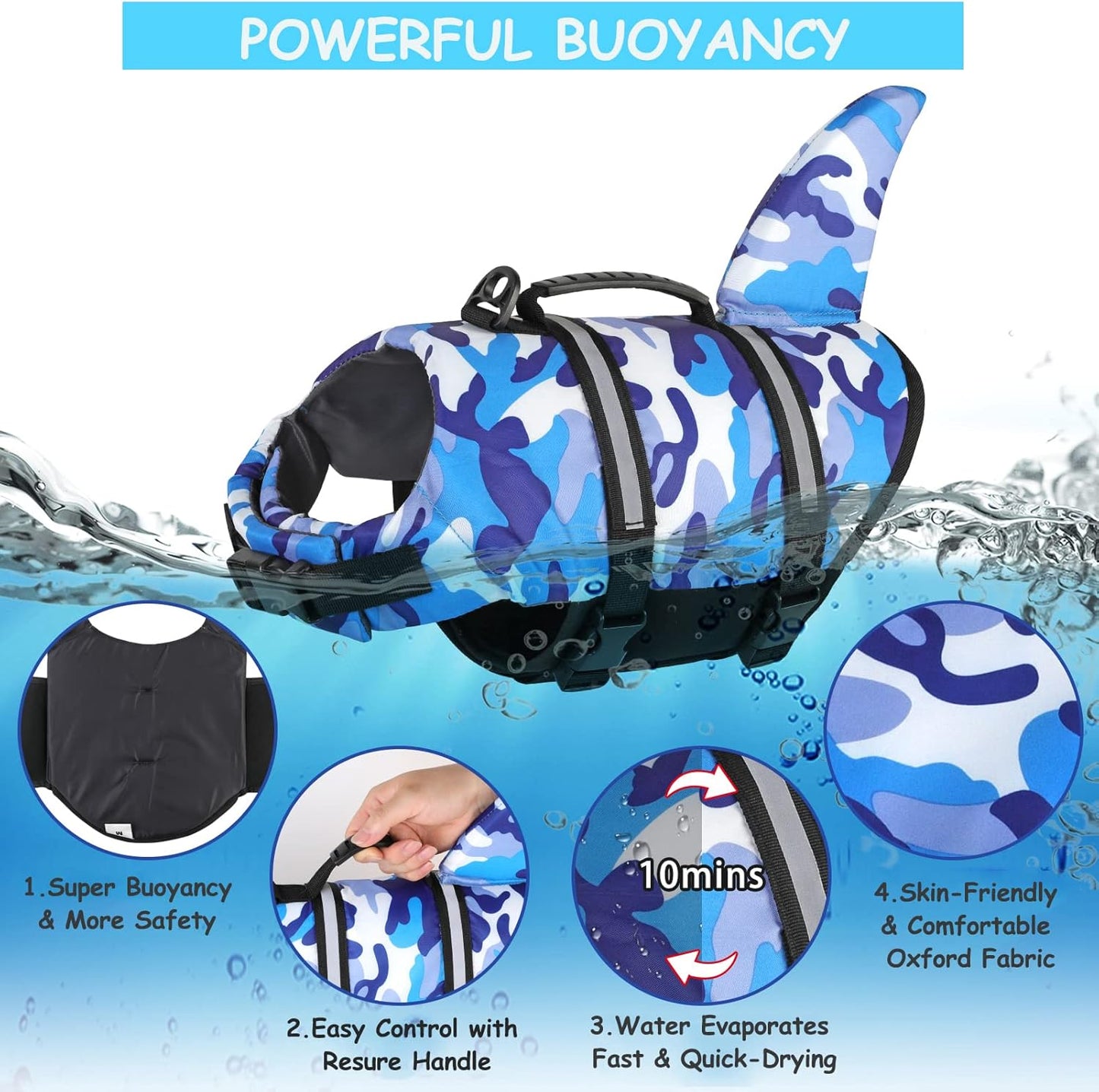 🐶 Small Dog Life Jacket | Shark Fin Design for Safe & Stylish Water Play 🌊