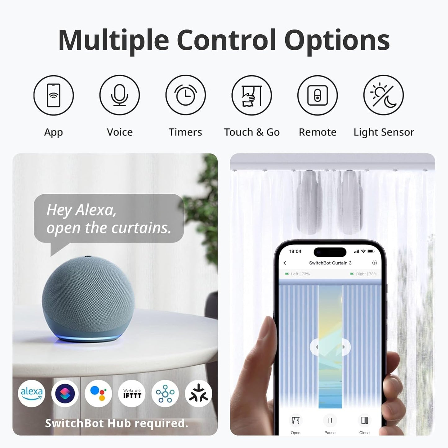 SwitchBot Curtain 3 (U Rail) | Smart, Silent, and Effortless Curtain Control