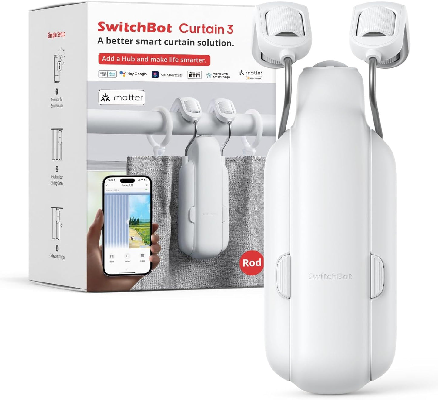 SwitchBot Curtain 3 (U Rail) | Smart, Silent, and Effortless Curtain Control