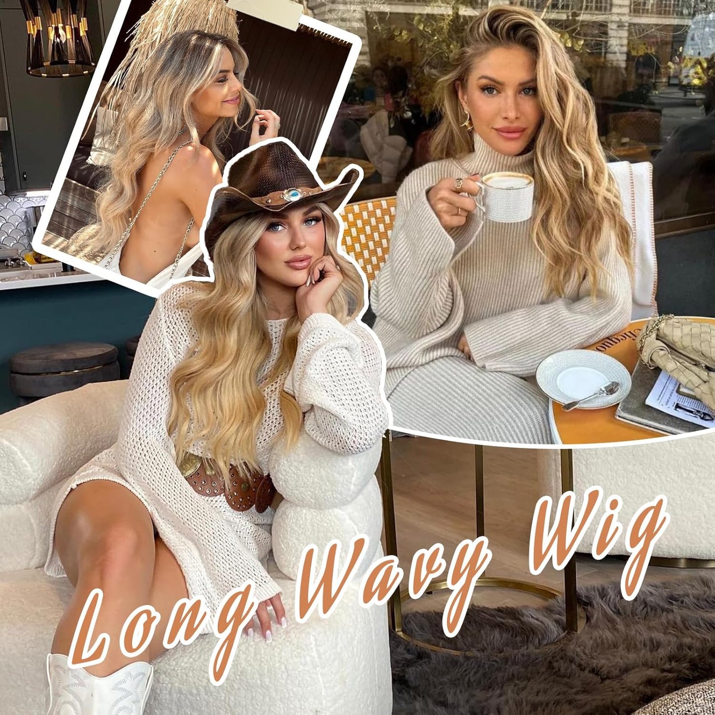 💇 Long Blonde Wig | 26" Wavy Curly Synthetic Hair for Daily & Party Wear