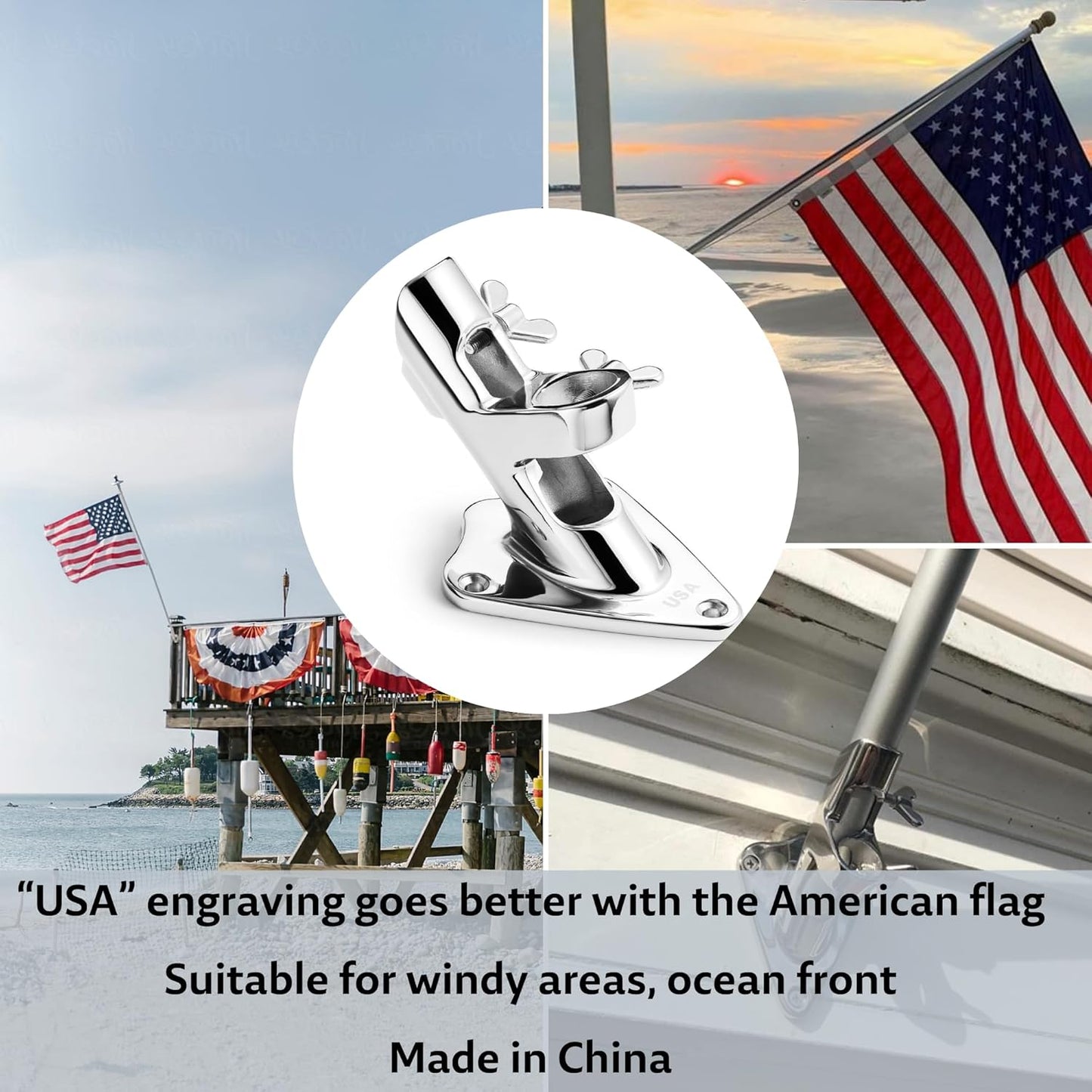 🏡 Stainless Steel Flag Pole Holder | Dual Angle Mount · 316 Marine Grade · Heavy Duty 💪