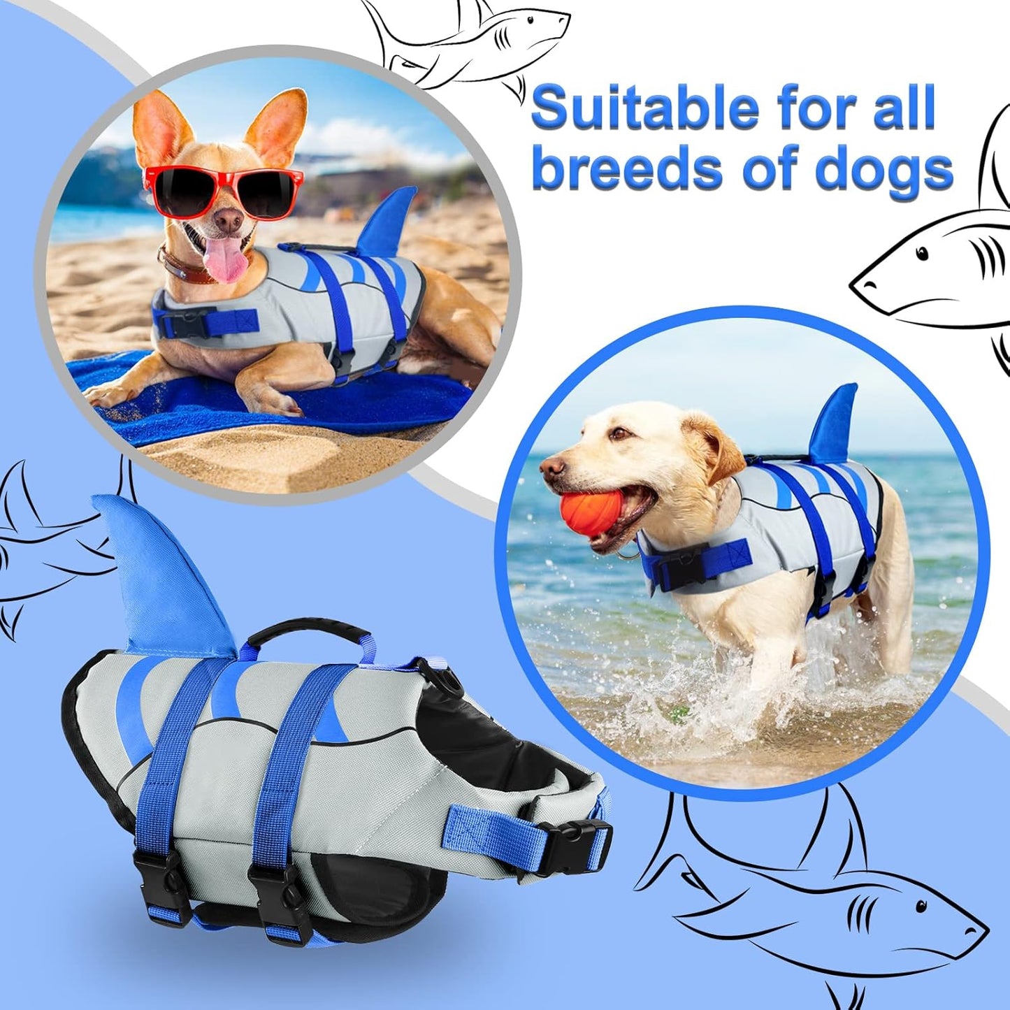 🐶 Small Dog Life Jacket | Shark Fin Design for Safe & Stylish Water Play 🌊