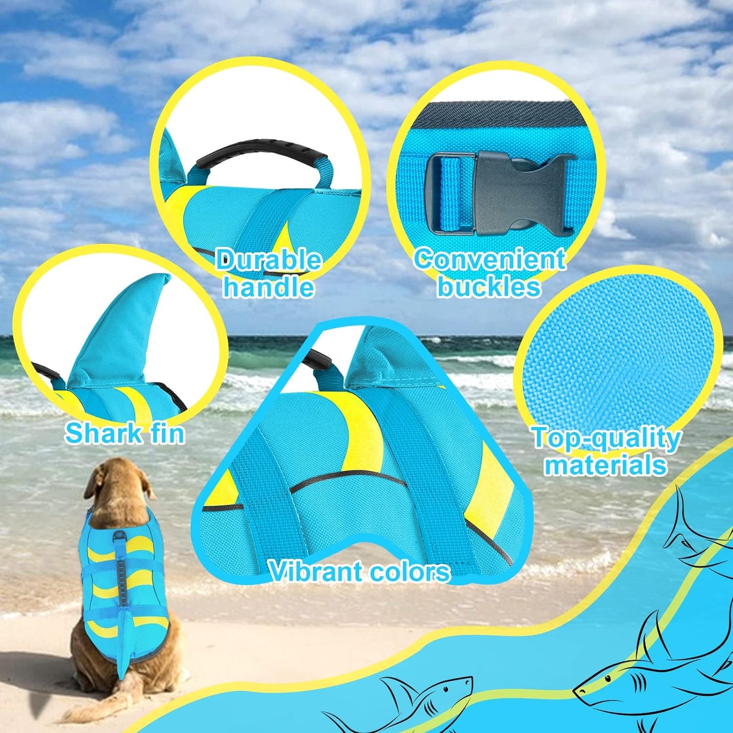 🐶 Small Dog Life Jacket | Shark Fin Design for Safe & Stylish Water Play 🌊