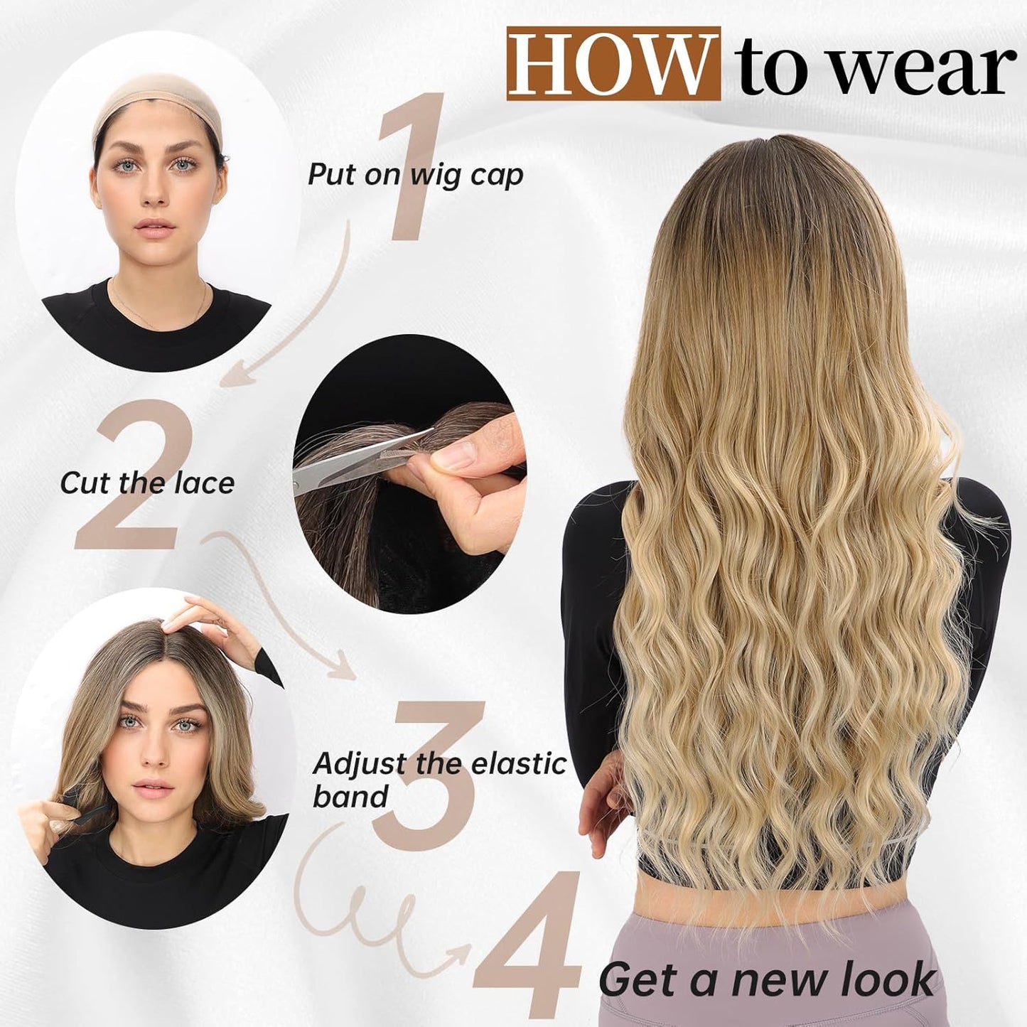 💇 Long Blonde Wig | 26" Wavy Curly Synthetic Hair for Daily & Party Wear