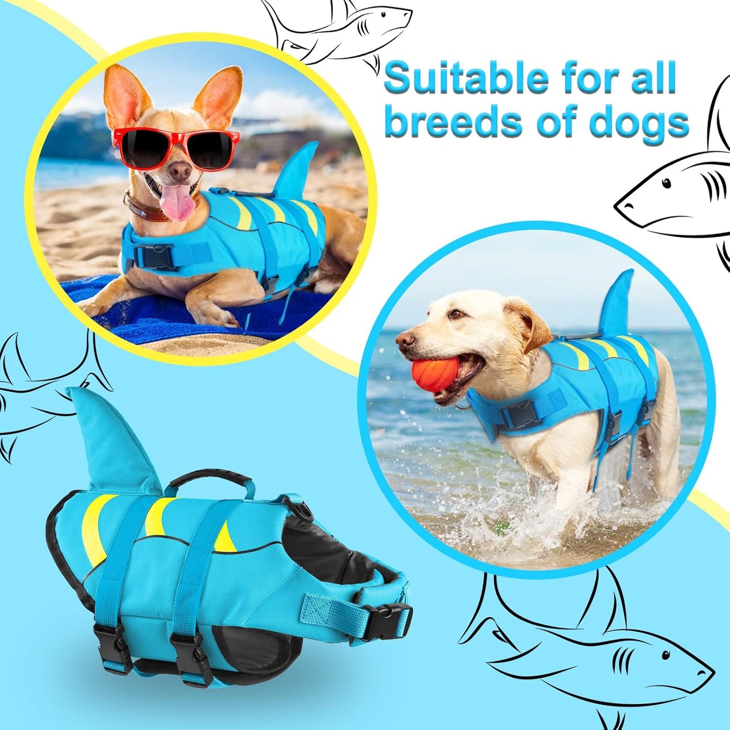 🐶 Small Dog Life Jacket | Shark Fin Design for Safe & Stylish Water Play 🌊