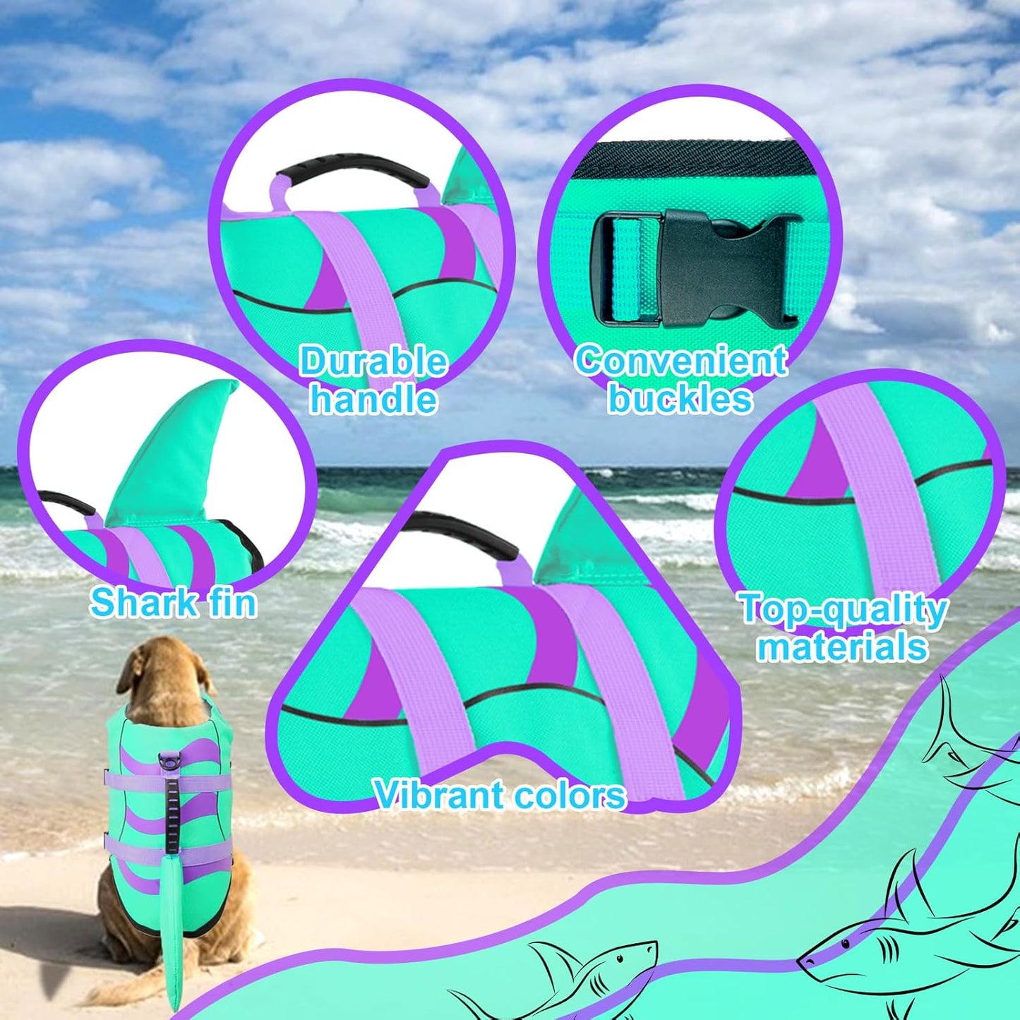 🐶 Small Dog Life Jacket | Shark Fin Design for Safe & Stylish Water Play 🌊