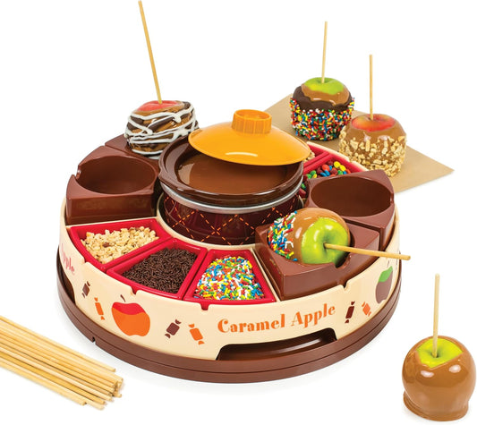 🍎 Chocolate & Caramel Dipping Station | Lazy Susan Design with Melting Pot & Topping Trays