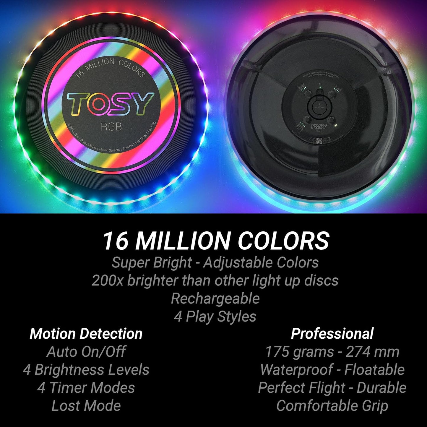 🥏 Rechargeable LED Flying Disc | 16M Colors · Motion Sensor · USB-C Charging 🌈
