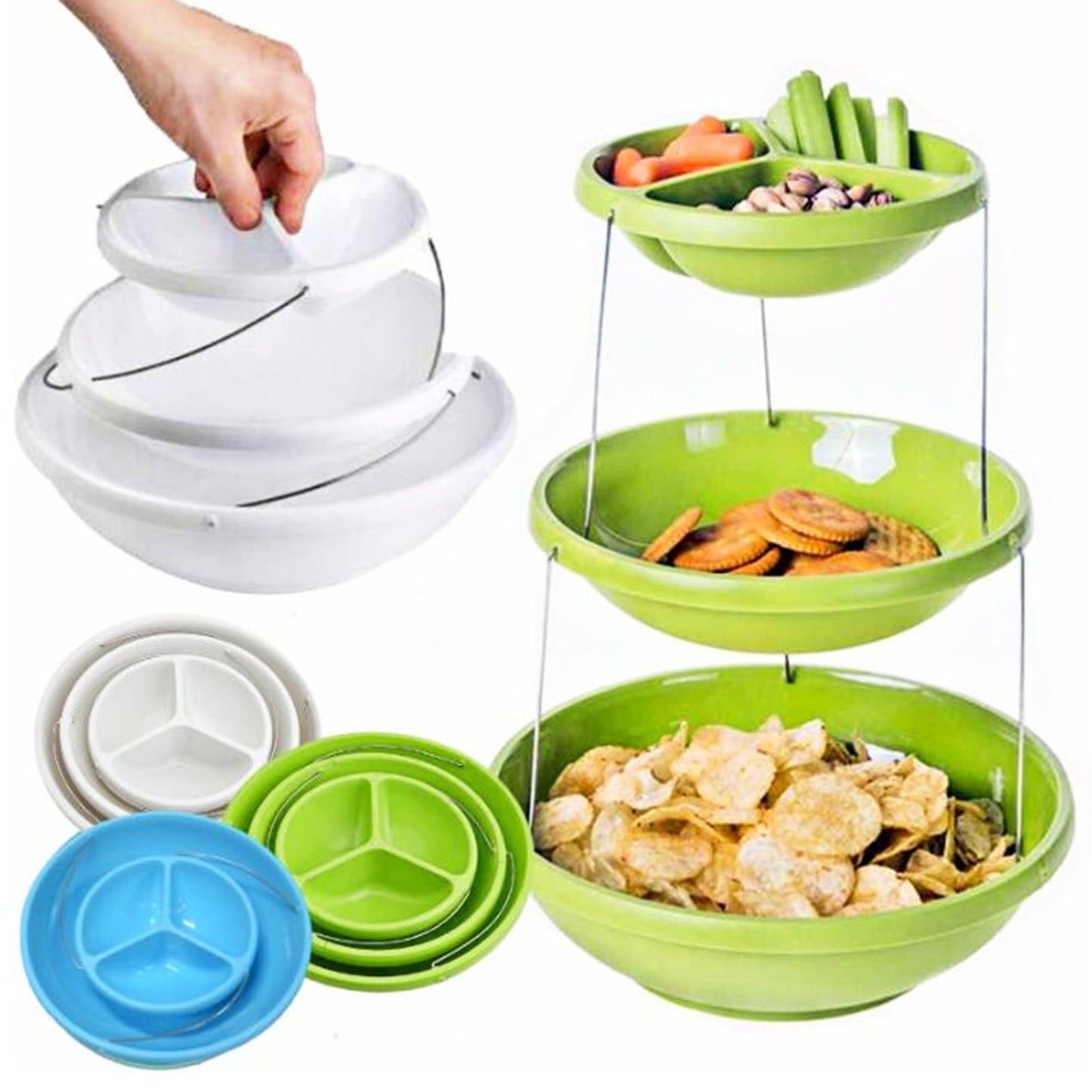 🍬 2/3 Tier Twist Fold Party Bowl | Collapsible Snack & Fruit Platter 🎉